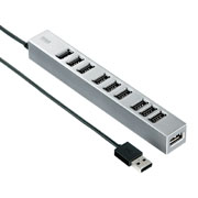 サンワサプライ　磁石付き10ポートUSB2.0ハブ（シルバー）